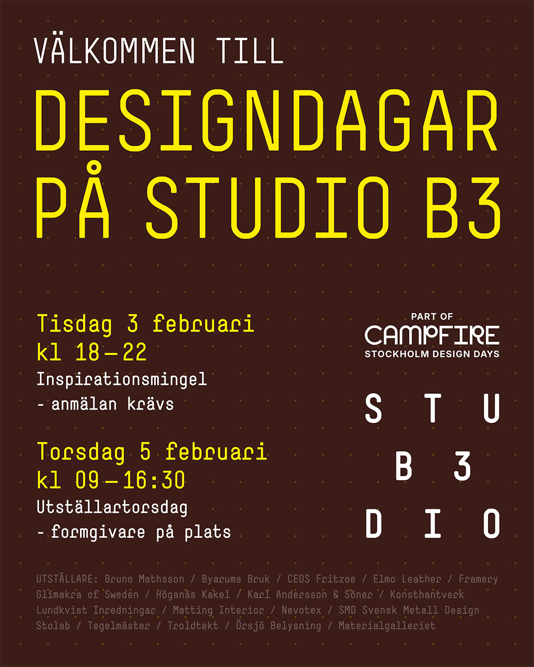 Välkommen till Designdagar på Studio B3.